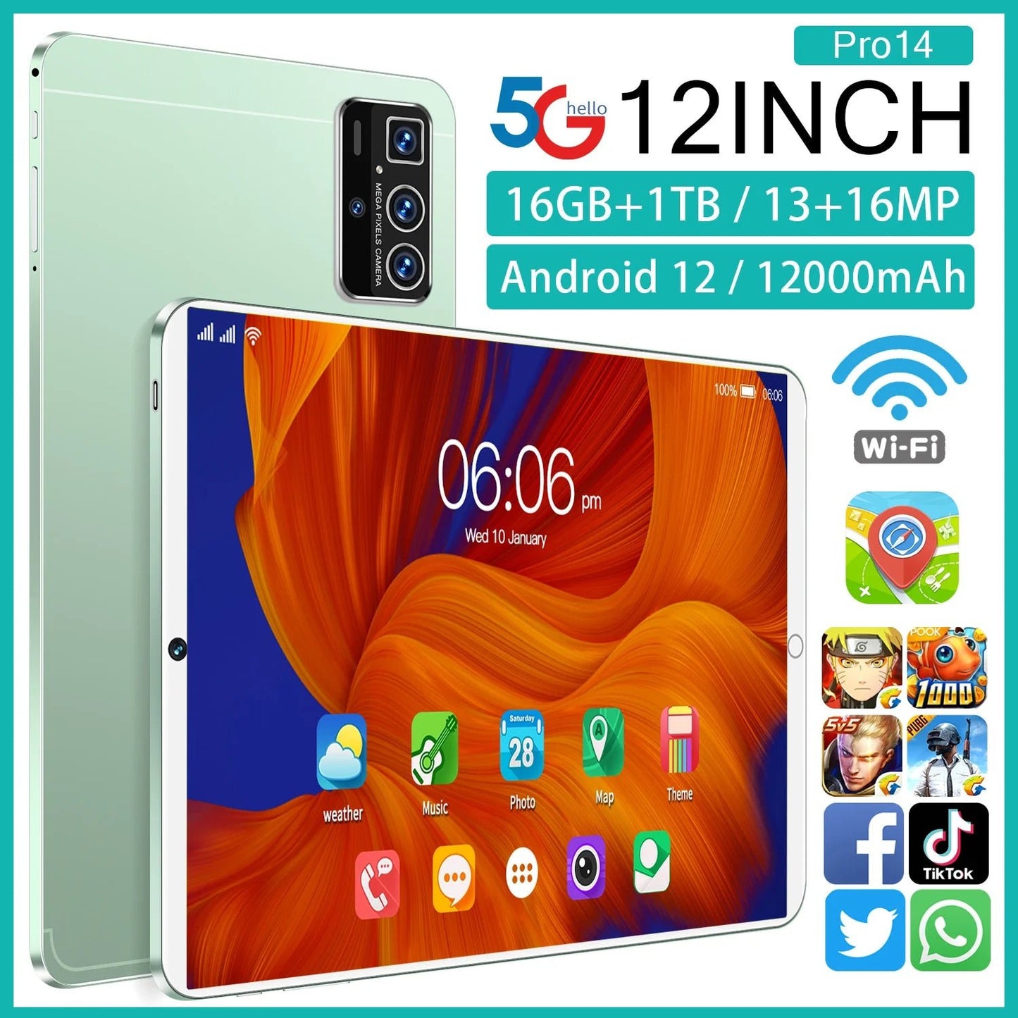 12 Inch Tablet Pc 16gb Octa Core Android 12 Mtk 2.0ghz Processor 4g 5g Wifi Android Kids Entertainment Wifi Tablet Pc Camera - RyglobalEstore