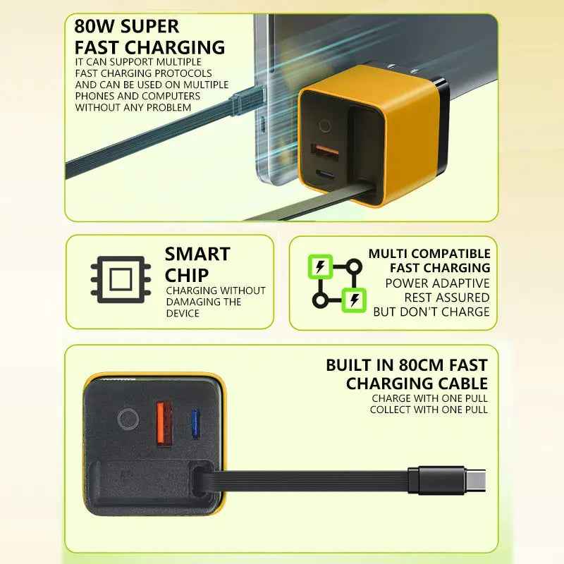 American S01 gallium nitride charger / Lightning yellow [with telescopic type cable]