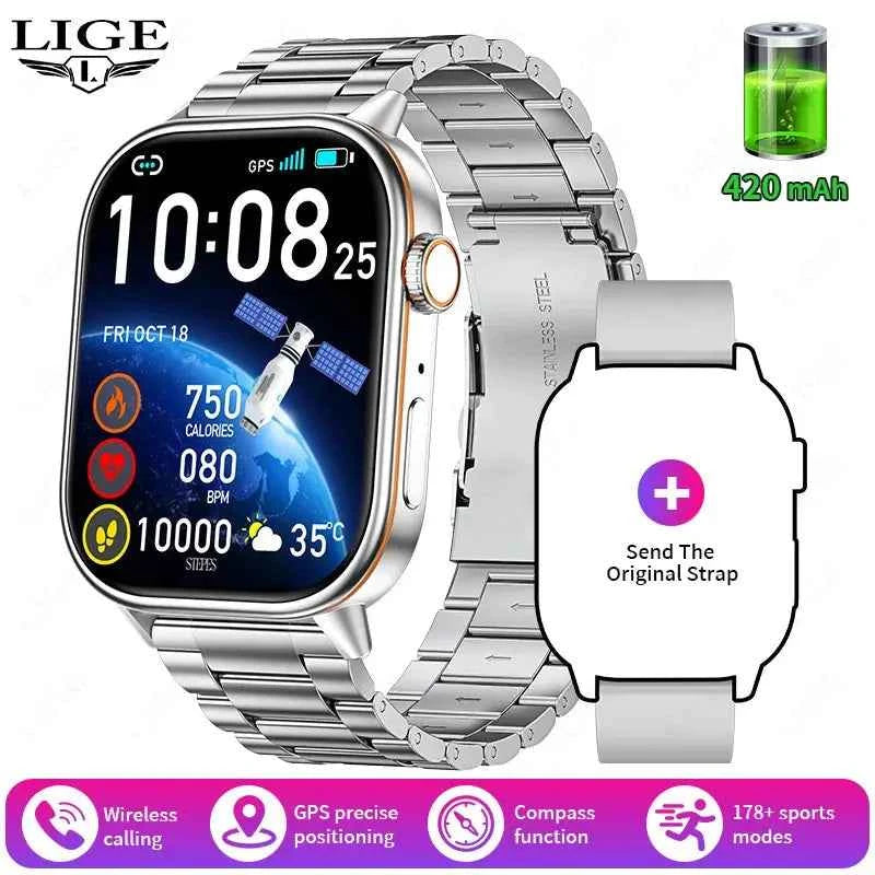 LIGE 2025 GPS Smartwatch 2.01 HD, Heart Rate, IP68 - Ryglobalstore