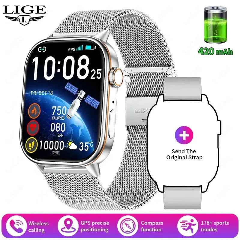 LIGE 2025 GPS Smartwatch 2.01 HD, Heart Rate, IP68 - Ryglobalstore