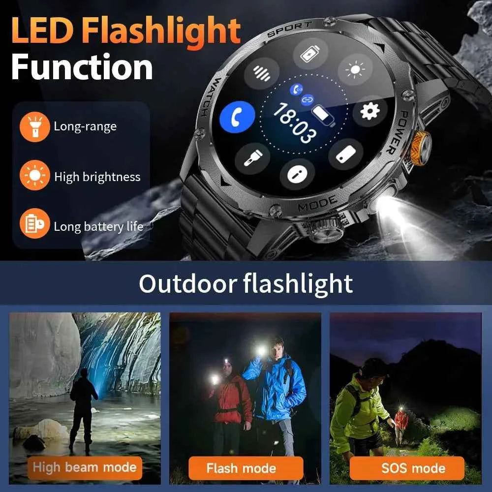 LIGE Tactical Smartwatch: Outdoor, Flashlight, 1000mAh - Ryglobalstore