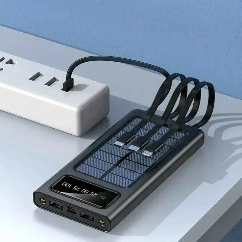 SunCharge 20000mAh Power Bank – Dual USB & 4 Cables