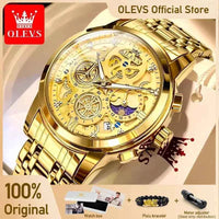 OLEVS Luxe Skeleton Gold Men's Waterproof Quartz Watch - Ryglobalstore
