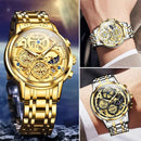 OLEVS Luxe Skeleton Gold Men's Waterproof Quartz Watch - Ryglobalstore
