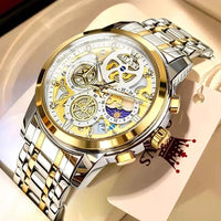 OLEVS Luxe Skeleton Gold Men's Waterproof Quartz Watch - Ryglobalstore
