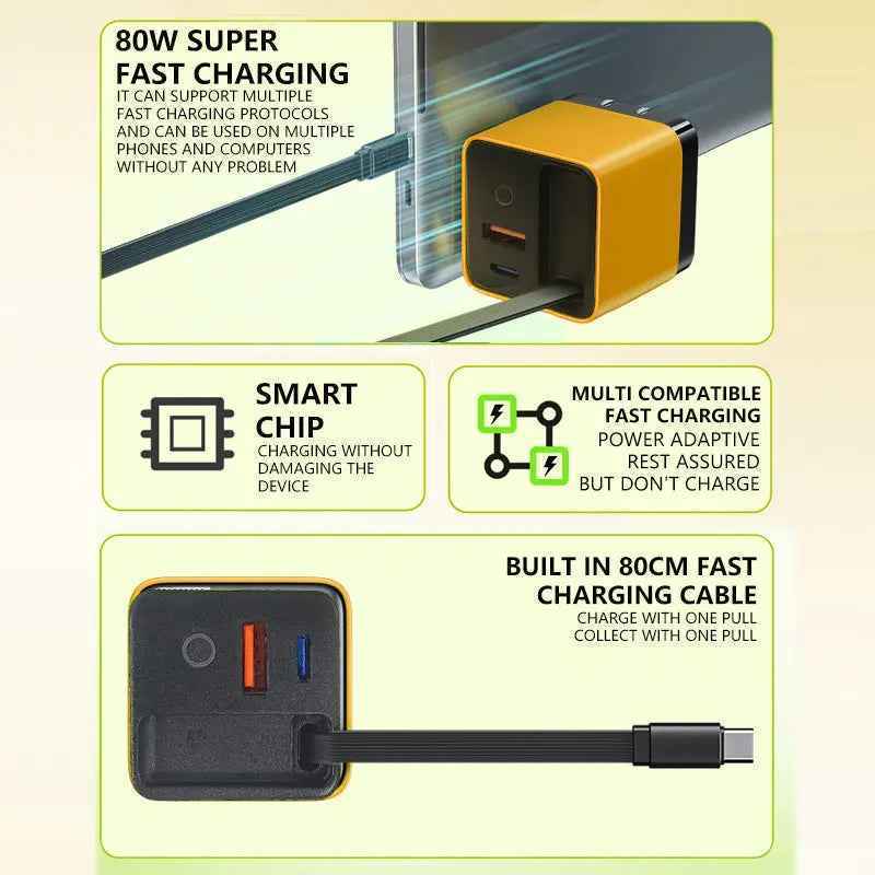 American S01 gallium nitride charger / Lightning yellow [with telescopic type cable]