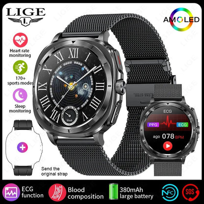 LIGE 2025 New Healthy Blood Fat Uric Acid Smart Watch Men ECG+PPG Micro Physical Examination Body Temperature BT Call Smartwatch - RyglobalEstore