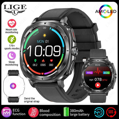 LIGE 2025 New Healthy Blood Fat Uric Acid Smart Watch Men ECG+PPG Micro Physical Examination Body Temperature BT Call Smartwatch - RyglobalEstore
