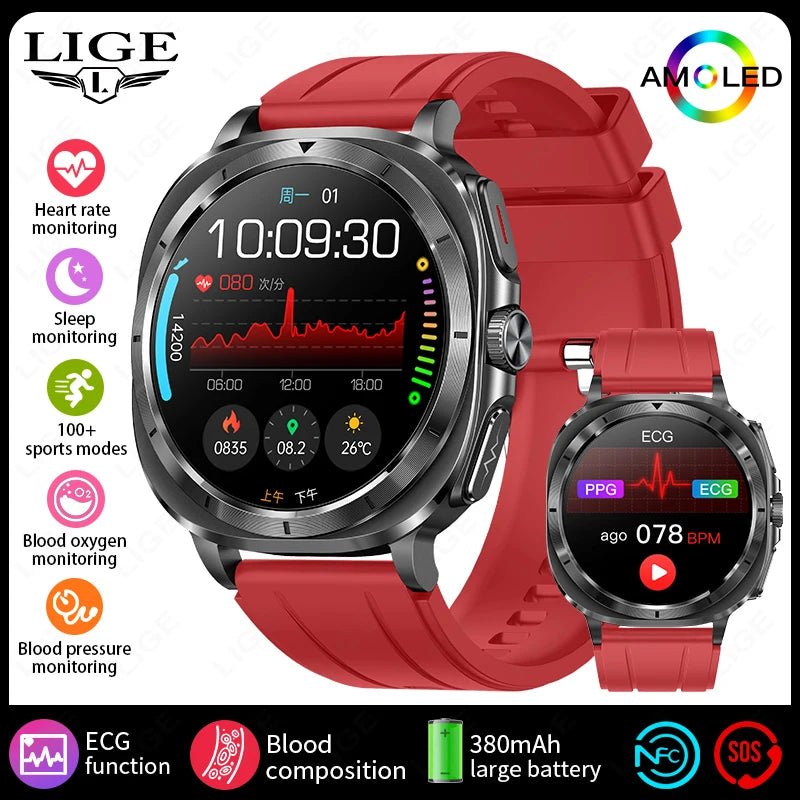 LIGE 2025 New Healthy Blood Fat Uric Acid Smart Watch Men ECG+PPG Micro Physical Examination Body Temperature BT Call Smartwatch - RyglobalEstore