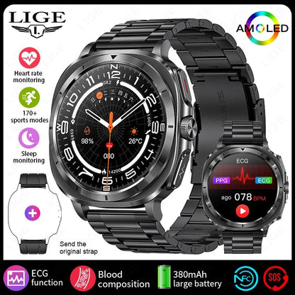 LIGE 2025 New Healthy Blood Fat Uric Acid Smart Watch Men ECG+PPG Micro Physical Examination Body Temperature BT Call Smartwatch - RyglobalEstore