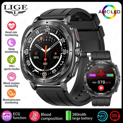 LIGE 2025 New Healthy Blood Fat Uric Acid Smart Watch Men ECG+PPG Micro Physical Examination Body Temperature BT Call Smartwatch - RyglobalEstore