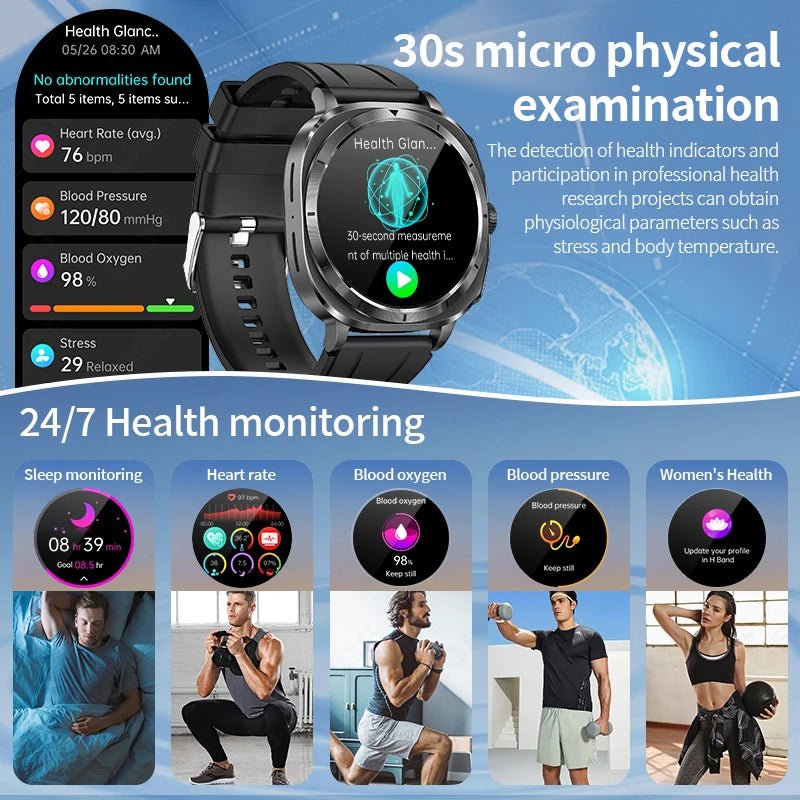 LIGE 2025 New Healthy Blood Fat Uric Acid Smart Watch Men ECG+PPG Micro Physical Examination Body Temperature BT Call Smartwatch - RyglobalEstore