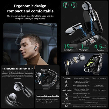 LIGE New 2 In 1 TWS Smart Watch With Earbuds Heart Rate NFC Bluetooth Call Music Play Sports Fitness Earphone Smartwatch Men - RyglobalEstore