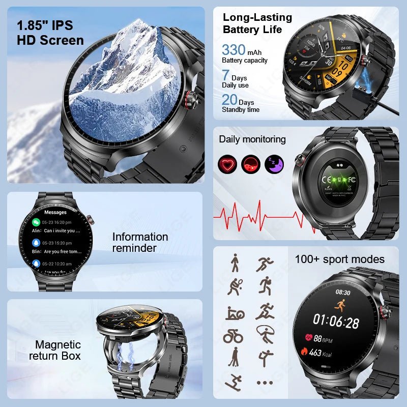 LIGE TWS 2 In 1 Headset Smart Watch 1.85" HD Wireless Bluetooth Calling Health Monitor Sports Fitness Watches With Headphones - RyglobalEstore