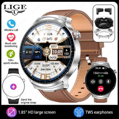 LIGE TWS 2 In 1 Headset Smart Watch 1.85" HD Wireless Bluetooth Calling Health Monitor Sports Fitness Watches With Headphones - RyglobalEstore
