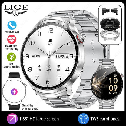 LIGE TWS 2 In 1 Headset Smart Watch 1.85" HD Wireless Bluetooth Calling Health Monitor Sports Fitness Watches With Headphones - RyglobalEstore