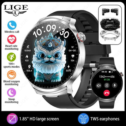 LIGE TWS 2 In 1 Headset Smart Watch 1.85" HD Wireless Bluetooth Calling Health Monitor Sports Fitness Watches With Headphones - RyglobalEstore
