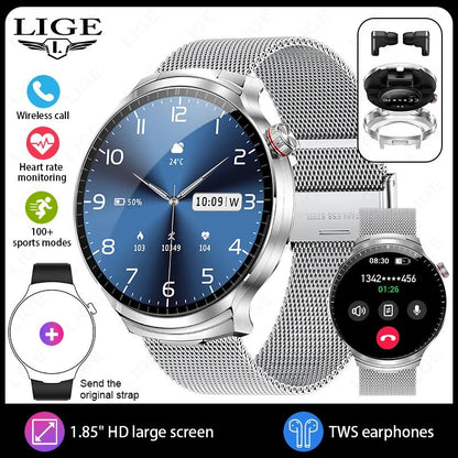 LIGE TWS 2 In 1 Headset Smart Watch 1.85" HD Wireless Bluetooth Calling Health Monitor Sports Fitness Watches With Headphones - RyglobalEstore