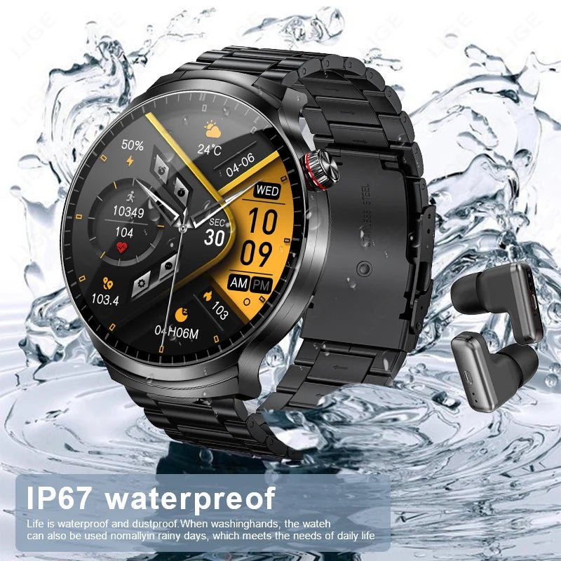 LIGE TWS 2 In 1 Headset Smart Watch 1.85" HD Wireless Bluetooth Calling Health Monitor Sports Fitness Watches With Headphones - RyglobalEstore