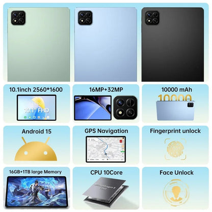 Tab 10.1" Android 15 22GB+2TB 5G Dual SIM Tablet Global Version WIFI Kids Gift Tablet PC - RyglobalEstore