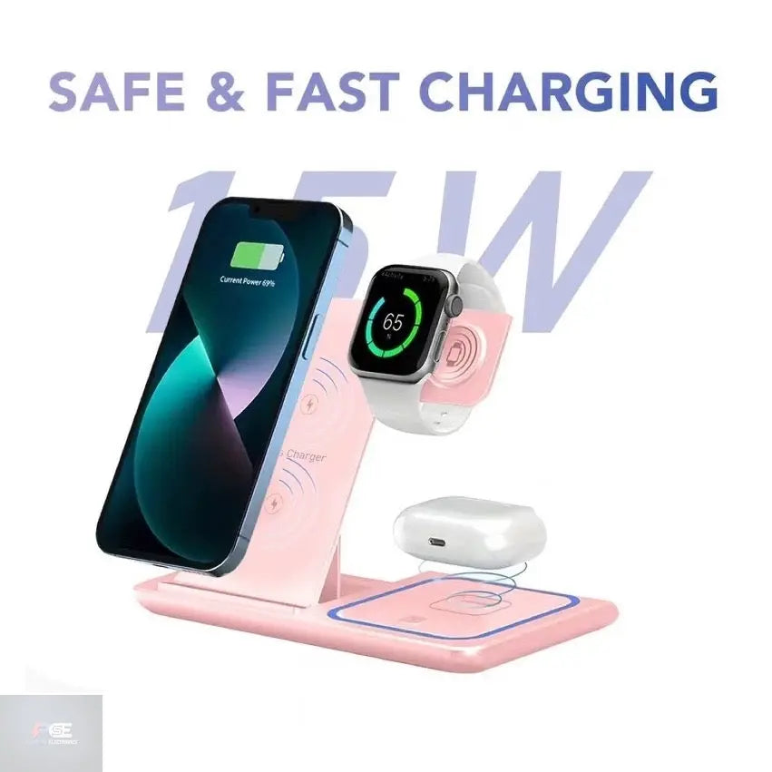 three-in-one wireless charger foreign trade explosions desktop folding mobile phone holder wireless charging multi-function 15w