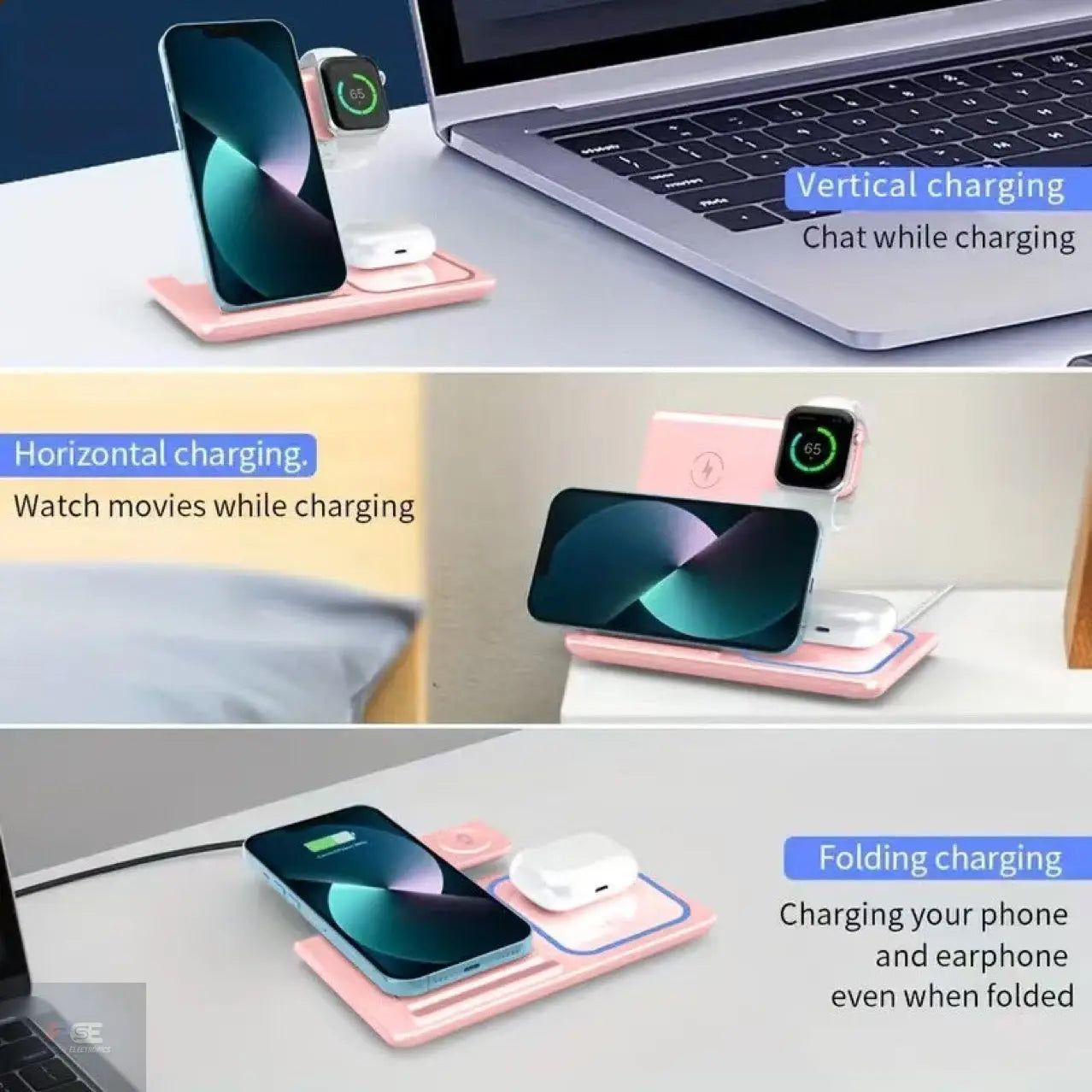 three-in-one wireless charger foreign trade explosions desktop folding mobile phone holder wireless charging multi-function 15w Ryglobalstore